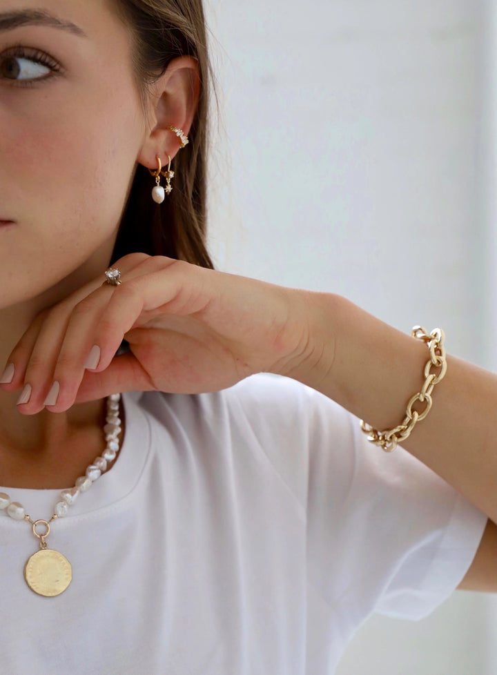 Keshi Pearl Huggies- Gold Plated