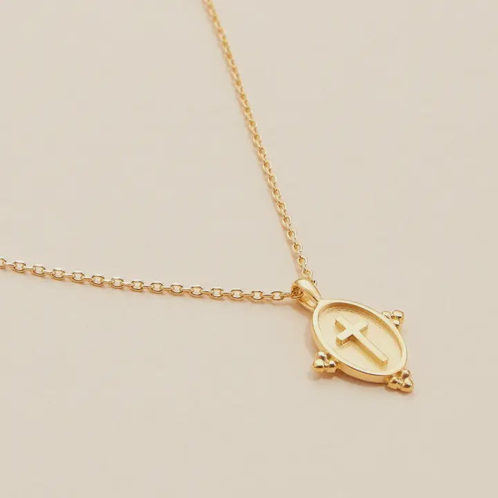 Cross Oval Coin Necklace