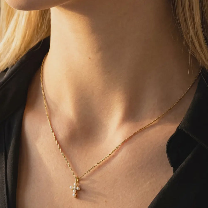 Gold Dipped Pearl Cross