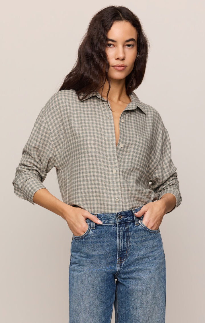 River Plaid Button Up- Emerald