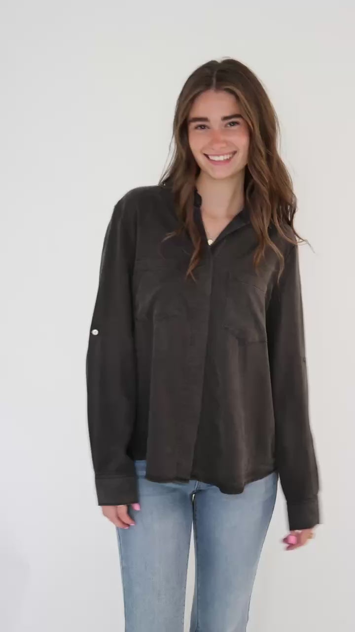 Elise Tencel Top- Charcoal