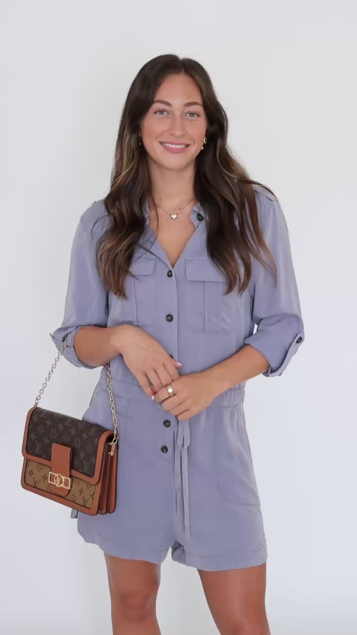 Wiley Utility Romper - Dusty Blue