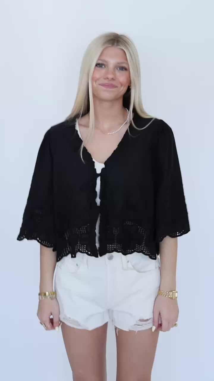 Daisy Tie Front Blouse- Black