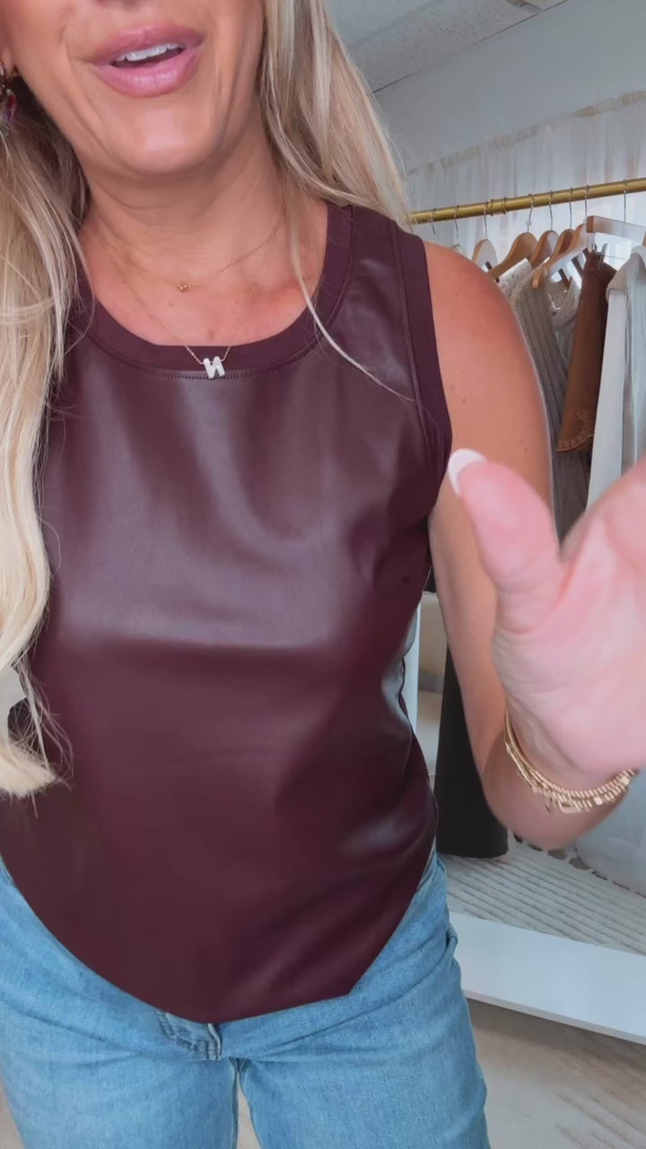 Carmela Vegan Leather Tank- Chocolate