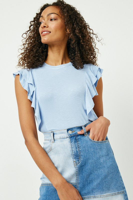 Gia Ruffle Tee - Blue