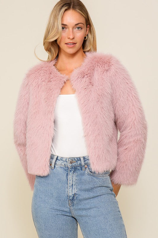 Night Out Faux Fur Jacket - Dusty Pink (FINAL SALE)