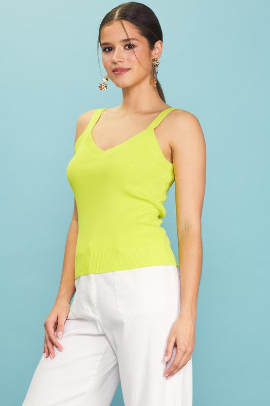 Cam V-Neck Tank - Lime Yellow