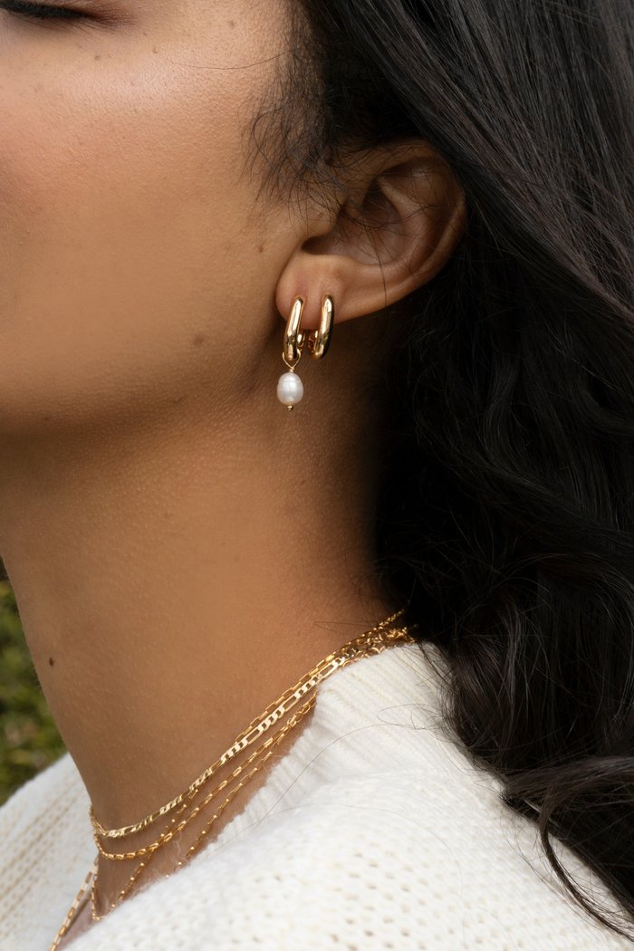 Remi Pearl Hoops- Gold Plated